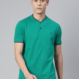 Urbano Fashion Men Teal Solid Henley Neck Pure Cotton T-shirt-image-49