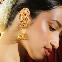 Rubans 18K Gold-Plated Peacock Design Full Ear-Coverage Filigree Jhumka Earrings-93