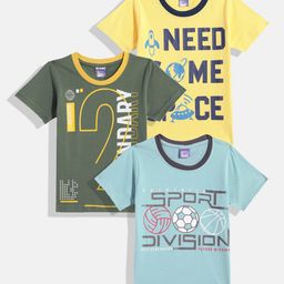 Here&Now X Game Begins Boys Assorted Set of 3 Typography Printed T-shirts-16