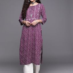 Varanga Women Purple & White Pure Cotton Bandhani Printed Embroidered Detail Kurta-picture-46