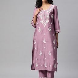 Readiprint Fashions Women Floral Embroidered Regular Sequinned Chanderi Silk Kurta with Palazzos-24