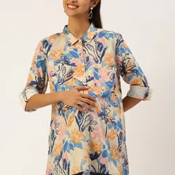 Blush 9 Maternity Women Relaxed Floral Printed Maternity Shirt-image-22