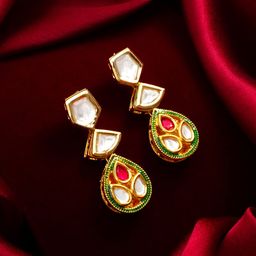 Anouk Gold-Plated Kundan Studded Geometric Shaped Drop Earrings-10