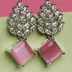 Zoey Rhodium-Plated AD Stone Studded Contemporary Drop Earrings-24