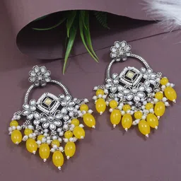 I Jewels Silver Plated Pearls Beaded Contemporary Drop Earrings-48