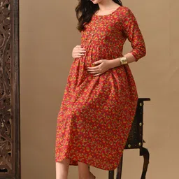 MURLI KURTI Ethnic Motifs Printed Round Neck Tie-Ups Maternity Maxi Ethnic Dress-picture-5