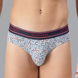U.S. Polo Assn. Men Grey Melange Printed Cotton Mid Rise Bikini Briefs-image-47