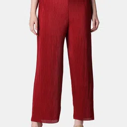 Popwings Women Self Design Relaxed Straight Leg Loose Fit Mid-Rise Wrinkle Free Trousers-image-92