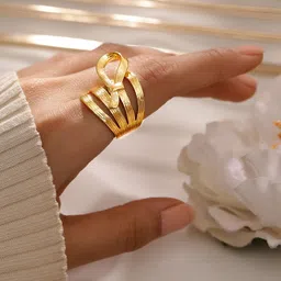 Rubans Voguish 18K Gold Plated Textured Ribbon Statement Adjustable Ring-63