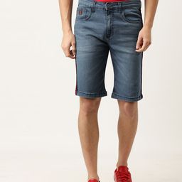 Campus Sutra Men Blue Solid Regular Fit Denim Shorts with Side Stripes-image-29