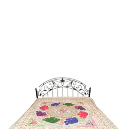 Exotic India White & Red 300 TC Cotton Queen Bedsheet - 2.49m x 2.19 m-image-24