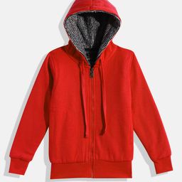 ADBUCKS Girls Red Solid Cotton Hooded Sweatshirt-image-100