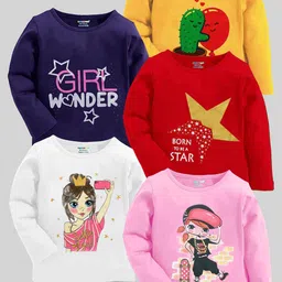 KUCHIPOO Girls Pack of 5 Multicoloured Graphic Printed T-shirt-picture-10