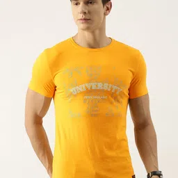 PETER ENGLAND UNIVERSITY Men Yellow Brand Logo Printed T-shirt-image-26