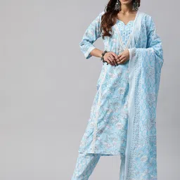 Readiprint Fashions Floral Printed Thread Work Pure Cotton Kurta with Trousers & Dupatta-picture-29