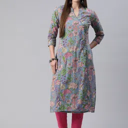 Readiprint Fashions Women Floral Printed Regular Sequinned Pure Cotton Kurta with Trousers-15