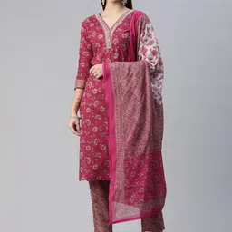 Readiprint Fashions Floral Printed Mirror Work Pure Cotton Kurta with Trousers & Dupatta-picture-22