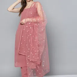 Kvsfab Women Mauve Solid Kurta with Trousers & Dupatta-picture-1