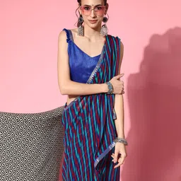 Mitera Blue & Maroon Striped Saree-picture-41