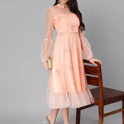 Ethnovog Peach-Coloured Made To Measure Ethnic Motifs A-Line Midi Dress-picture-21