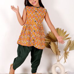 Superminis Girls Ethnic Printed Sleeveless Pure Cotton Kurti with Salwar-image-86