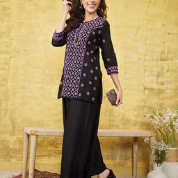 ADA Floral Embroidered Lucknowi Chikankari Pure Cotton Kurti-23