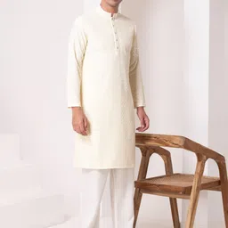 BARARA ETHNIC Floral Embroidered Sequinned Pure Cotton Straight Kurta with Trousers-image-40