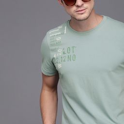 WROGN Men Grey Printed Slim Fit Round Neck Pure Cotton T-shirt-image-15
