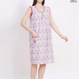Breezly Pack Of 2 Floral Printed Sleeveless Pure Cotton Midi Nightdress-18
