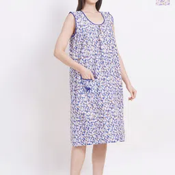 Breezly Pack Of 2 Floral Printed Sleeveless Pure Cotton Midi Nightdress-picture-4