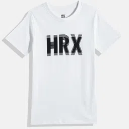 HRX by Hrithik Roshan Boys White & Black Brand Logo Printed Pure Cotton T-shirt-picture-5