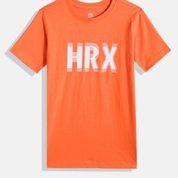HRX by Hrithik Roshan Boys Orange & White Brand Logo Printed Pure Cotton T-shirt-image-48
