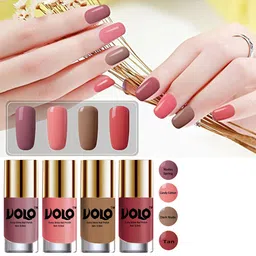 VOLO Set Of 4 Nail Polish-9.9ml Each-Tan-Dark Nude-Nudes Spring-Candy Cotton-28