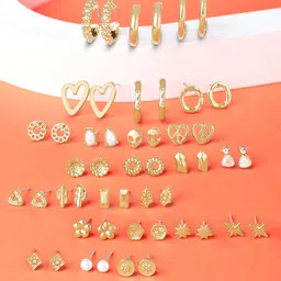 Zaveri Pearls Set of 25 Gold-Plated Contemporary Studs Earrings-10