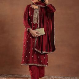 Libas Ethnic Motifs Embroidered Sequinned Straight Kurta With Trousers & Dupatta-picture-8