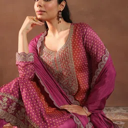 Libas Women Bandhani Printed Regular Kurta with Trousers & With Dupatta-28