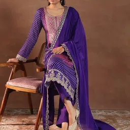 Libas Women Bandhani Printed Regular Kurta with Trousers & With Dupatta-image-8