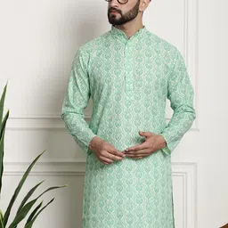 SOJANYA Ethnic Motifs Printed Band Collar Long sleeves Straight Kurta-picture-58