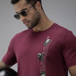 Roadster Men Burgundy Brand Logo Printed Pure Cotton T-shirt-image-53