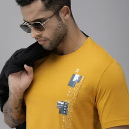 Roadster Men Mustard Yellow Brand Logo Printed Pure Cotton T-shirt-image-27