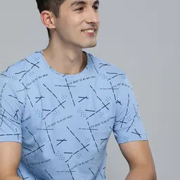 HERE&NOW Men Blue Typography Printed Pure Cotton T-shirt-picture-40