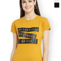 Fabflee Women Multicoloured 3 Printed Extended Sleeves T-shirt-image-36