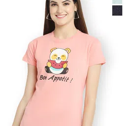 Fabflee Women Multicoloured 3 Printed Extended Sleeves T-shirt-image-34