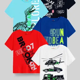 KUCHIPOO Boys Multicoloured 5 Printed Extended Sleeves T-shirt-image-14