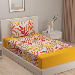 SWAYAM White & Yellow 180 TC Cotton Single Bedsheet with 1 Pillow Cover-image-94