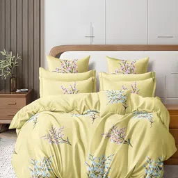 Cortina Yellow & Blue Printed 144 TC Queen Bedsheet with 2 Pillow Covers-image-23