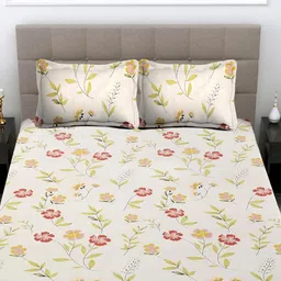 FABINALIV Beige & Green Floral 300 TC King Bedsheet with 2 Pillow Covers 2.50 m x 2.25 m-image-27