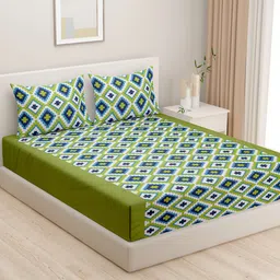 SWAYAM Green Printed 400 TC Cotton Double Bedsheet with 2 Pillow Covers-29