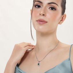 Estele Rhodium-Plated CZ-Studded Geometric Pendant with Chain-image-34