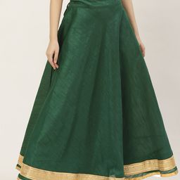 Studio Shringaar Green & Golden Solid Lehenga Skirt with Zari Border-image-23